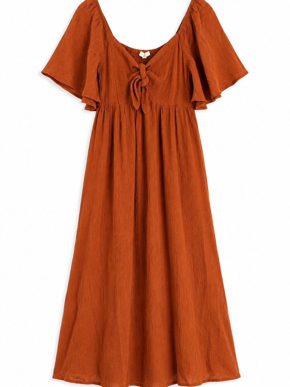 Rust Tie-Front Flutter Sleeve Maxi Dress - Women